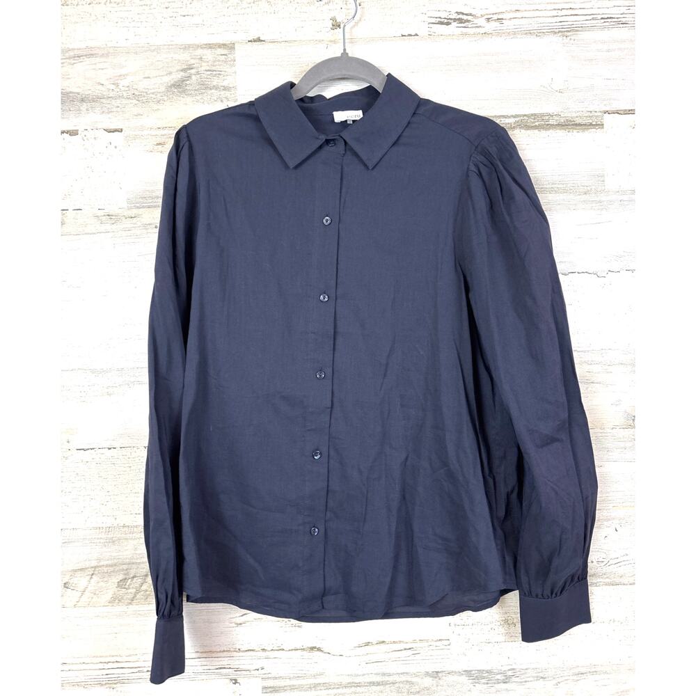 ECRU Womens L Black Lightweight Button Up Work Dress Shirt Blouse Office Wear